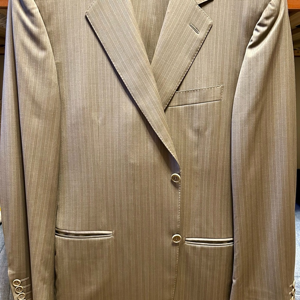 Men's Canali Tan Striped Suit 52 (42R) Italy